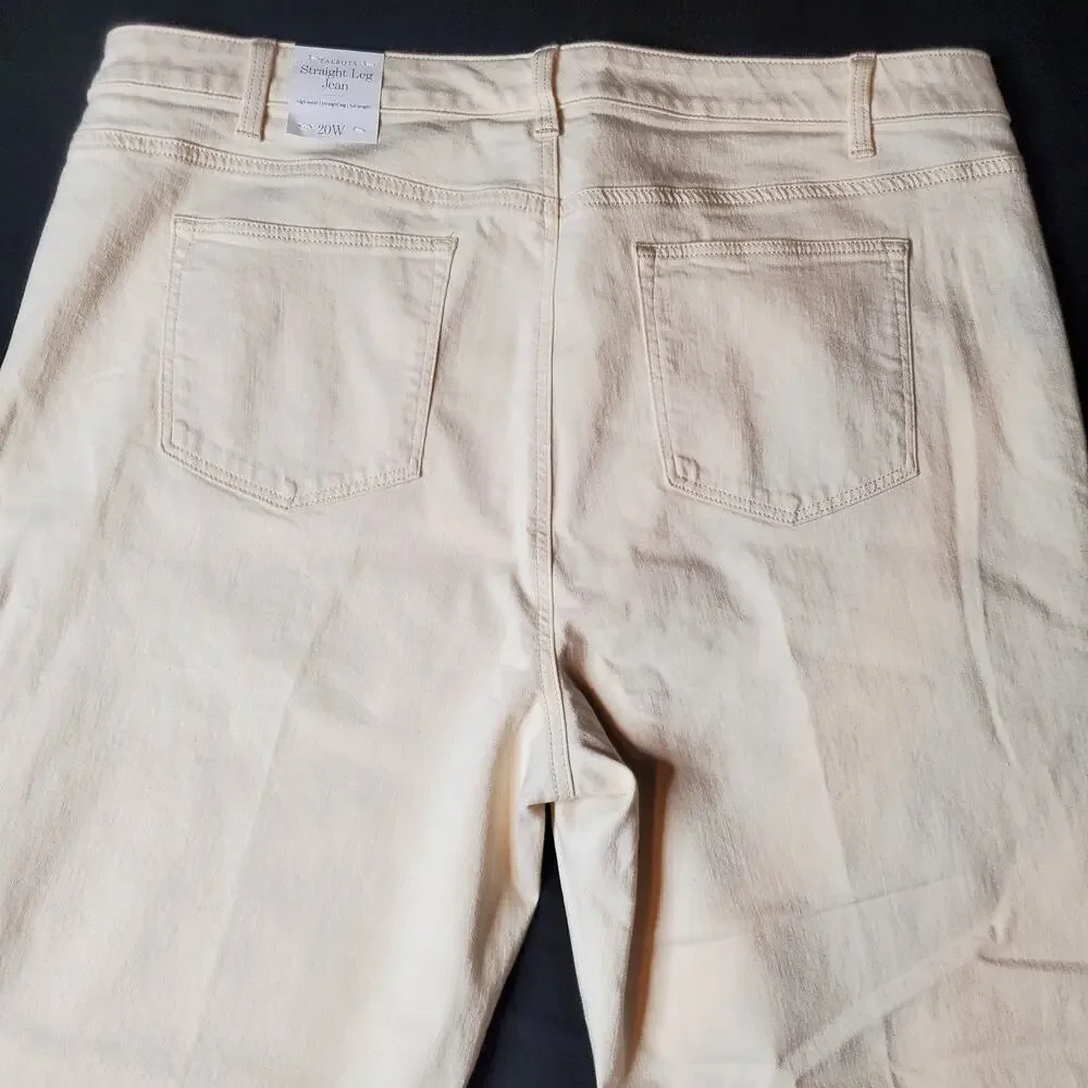 Talbots Womens Size 20W NWT Straight Leg Jean High Waist Sequin Ivory White